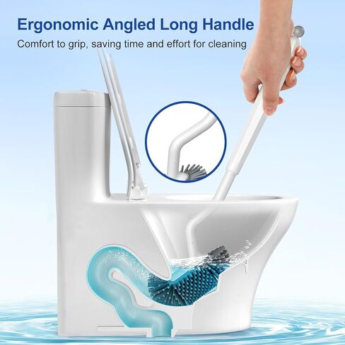 HAMITOR Toilet Bowl Brush Holder Set: Deep Cleaning Silicone Toilet Cleaner Scrubber Under Rim with Curved Bristle for Bathroom Dead Corner Clean - Modern Rv Toilet Decorative Accessories - White in Kuwait