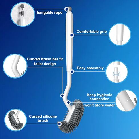 HAMITOR Toilet Bowl Brush Holder Set: Deep Cleaning Silicone Toilet Cleaner Scrubber Under Rim with Curved Bristle for Bathroom Dead Corner Clean - Modern Rv Toilet Decorative Accessories - White in Kuwait