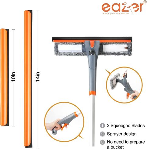 Eazer 3-in-1 Window Squeegee Cleaner, 76'' Spray Window Squeegee with 5-Section Extension Pole, Microfiber and Chenille Cloth, Window Washing Equipment for Indoor/Outdoor Windows, Car Glass in Kuwait
