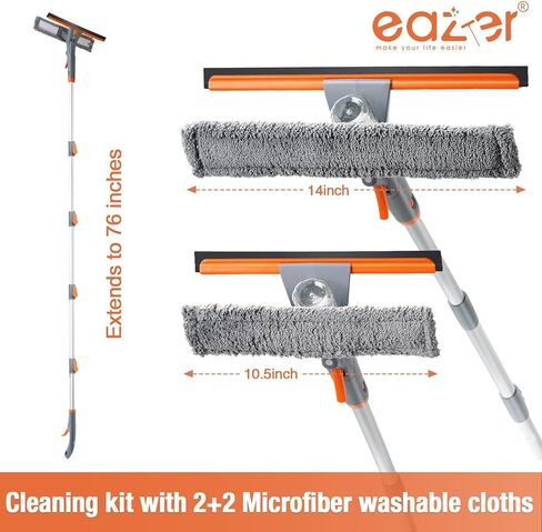 Eazer 3-in-1 Window Squeegee Cleaner, 76'' Spray Window Squeegee with 5-Section Extension Pole, Microfiber and Chenille Cloth, Window Washing Equipment for Indoor/Outdoor Windows, Car Glass in Kuwait
