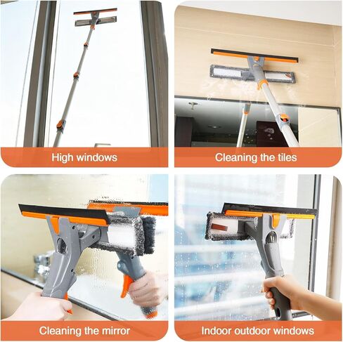 Eazer 3-in-1 Window Squeegee Cleaner, 76'' Spray Window Squeegee with 5-Section Extension Pole, Microfiber and Chenille Cloth, Window Washing Equipment for Indoor/Outdoor Windows, Car Glass in Kuwait