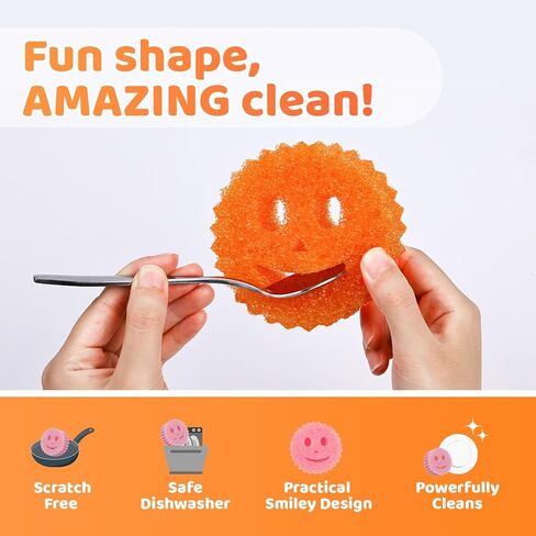 12 إسفنجة تنظيف ملونة مبتسمة، إسفنجة أطباق يمكن التحكم في درجة حرارتها، إسفنجة مطبخ كبيرة للتنظيف، إسفنجة تنظيف متعددة الوظائف للمطبخ والحمام والأرضيات in Kuwait