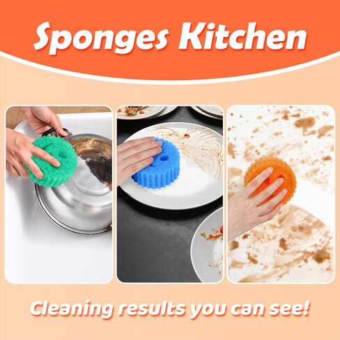 12 إسفنجة تنظيف ملونة مبتسمة، إسفنجة أطباق يمكن التحكم في درجة حرارتها، إسفنجة مطبخ كبيرة للتنظيف، إسفنجة تنظيف متعددة الوظائف للمطبخ والحمام والأرضيات in Kuwait
