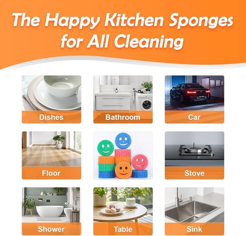 12 إسفنجة تنظيف ملونة مبتسمة، إسفنجة أطباق يمكن التحكم في درجة حرارتها، إسفنجة مطبخ كبيرة للتنظيف، إسفنجة تنظيف متعددة الوظائف للمطبخ والحمام والأرضيات in Kuwait