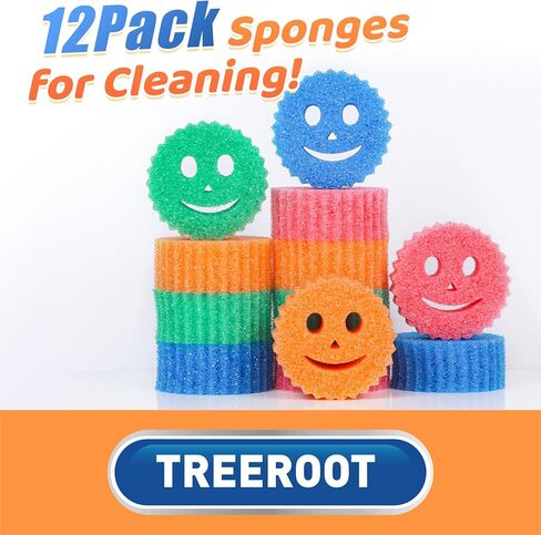 12 إسفنجة تنظيف ملونة مبتسمة، إسفنجة أطباق يمكن التحكم في درجة حرارتها، إسفنجة مطبخ كبيرة للتنظيف، إسفنجة تنظيف متعددة الوظائف للمطبخ والحمام والأرضيات in Kuwait