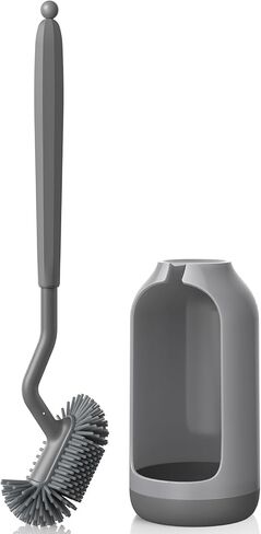 HAMITOR Toilet Bowl Brush Holder Set: Deep Cleaning Silicone Toilet Cleaner Scrubber Under Rim with Curved Bristle for Bathroom Dead Corner Clean - Modern Rv Toilet Decorative Accessories - White in Kuwait