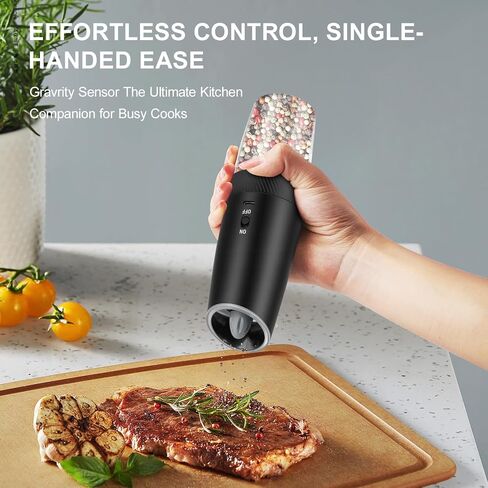Automatic Electric Gravity Salt and Pepper Grinder Set - One-Hand Operation, Adjustable Coarseness, LED Light, Stainless Steel & Ceramic Core - Perfect for Kitchen, Camping(Black-2pcs) in Saudi Arabia
