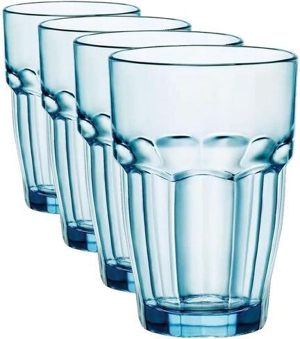Bormioli Rocco Rock Bar Stackable Beverage, Set Of 6 Dishwasher Safe Drinking Glasses For Soda, Juice, Milk, Coke, Beer, Spirits – 12.5oz Durable Tempered Glass Water Tumblers For Daily Use in Saudi Arabia