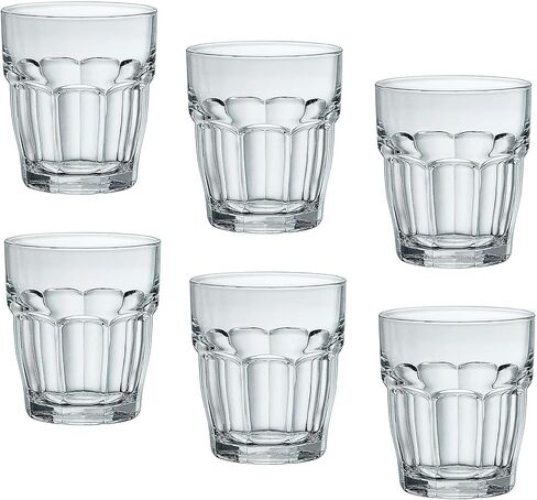 Bormioli Rocco Rock Bar Stackable Beverage, Set Of 6 Dishwasher Safe Drinking Glasses For Soda, Juice, Milk, Coke, Beer, Spirits – 12.5oz Durable Tempered Glass Water Tumblers For Daily Use in Saudi Arabia