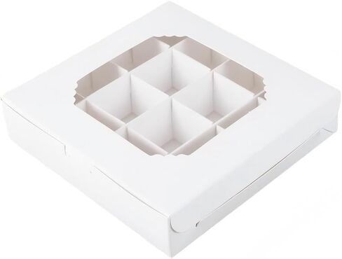 20pcs Empty White Sweet Boxes for Chocolate, Truffles, Indian Sweets, Diwali, and Candy Packaging with Clear Window, 16 Compartments, Dividers, Quick Assemble in Saudi Arabia