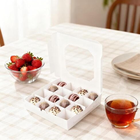 20pcs Empty White Sweet Boxes for Chocolate, Truffles, Indian Sweets, Diwali, and Candy Packaging with Clear Window, 16 Compartments, Dividers, Quick Assemble in Saudi Arabia