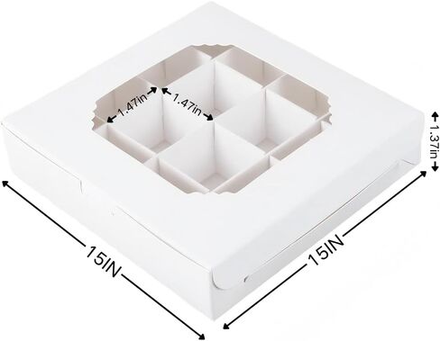 20pcs Empty White Sweet Boxes for Chocolate, Truffles, Indian Sweets, Diwali, and Candy Packaging with Clear Window, 16 Compartments, Dividers, Quick Assemble in Saudi Arabia