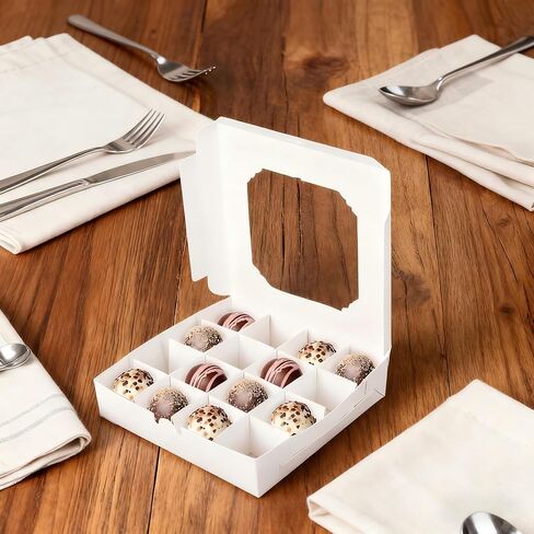 20pcs Empty White Sweet Boxes for Chocolate, Truffles, Indian Sweets, Diwali, and Candy Packaging with Clear Window, 16 Compartments, Dividers, Quick Assemble in Saudi Arabia
