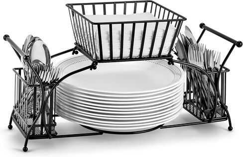 Sorbus Utensil Caddy — Use For Napkin, Cutlery, Plate Holder — Stackable Flatware Caddy, Tabletop Organizer — Ideal for Dining Table, Party, Buffet, Kitchen, Entertaining (Silver) in Saudi Arabia
