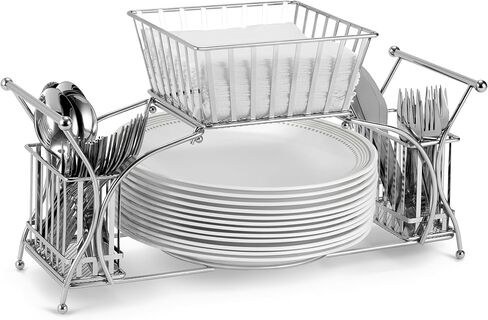 Sorbus Utensil Caddy — Use For Napkin, Cutlery, Plate Holder — Stackable Flatware Caddy, Tabletop Organizer — Ideal for Dining Table, Party, Buffet, Kitchen, Entertaining (Silver) in Saudi Arabia