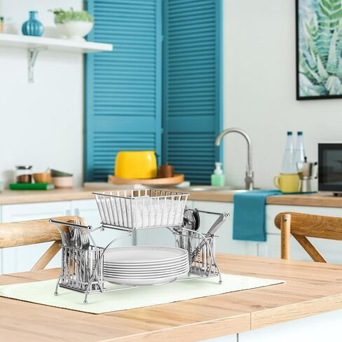 Sorbus Utensil Caddy — Use For Napkin, Cutlery, Plate Holder — Stackable Flatware Caddy, Tabletop Organizer — Ideal for Dining Table, Party, Buffet, Kitchen, Entertaining (Silver) in Saudi Arabia