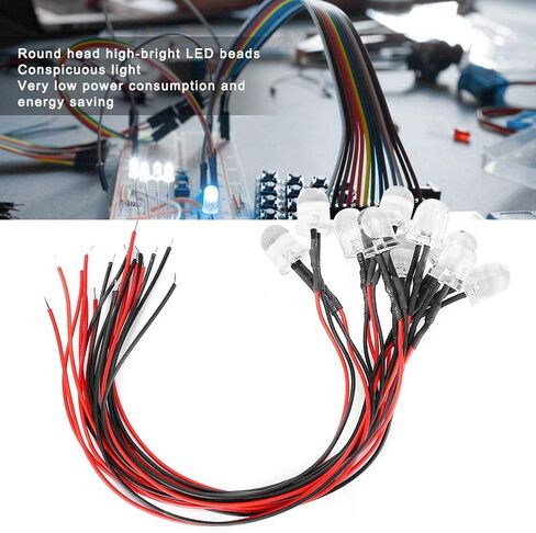 Walfront 50 قطعة LED قبل السلكية مضيئة ديود 10 مللي متر صمام ثنائي باعث للضوء مصابيح LED مستديرة صغيرة لتجربة علوم الدوائر in Saudi Arabia