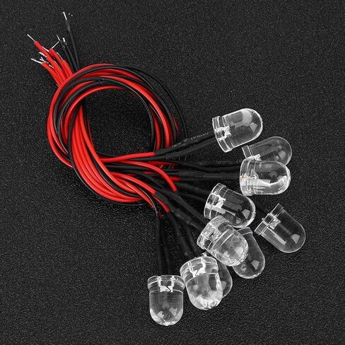 Walfront 50 قطعة LED قبل السلكية مضيئة ديود 10 مللي متر صمام ثنائي باعث للضوء مصابيح LED مستديرة صغيرة لتجربة علوم الدوائر in Saudi Arabia