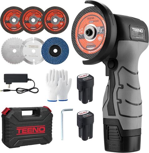Cordless Angle Grinder Kit, 3 Inch Brush Mini Electric Angle Grinding Tool 19500rpm with 2pcs 2000mAh 16.8V Batteries and 6-Cutting Discs, Grinder Handheld Cutter for Metal Wood in Saudi Arabia