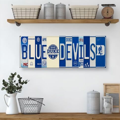 علامة لوحة ترخيص Duke Blue Devils - لوحة فنية جدارية معدنية من الألومنيوم مقاس 16 × 6 بوصة - أزرق ملكي أبيض - ديكور غرفة النوم في كهف مروحة ACC - مقاومة للأشعة فوق البنفسجية جاهزة للتعليق على الحائط لكرة السلة الجامعية in Saudi Arabia