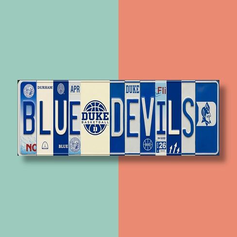 علامة لوحة ترخيص Duke Blue Devils - لوحة فنية جدارية معدنية من الألومنيوم مقاس 16 × 6 بوصة - أزرق ملكي أبيض - ديكور غرفة النوم في كهف مروحة ACC - مقاومة للأشعة فوق البنفسجية جاهزة للتعليق على الحائط لكرة السلة الجامعية in Saudi Arabia