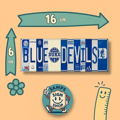 علامة لوحة ترخيص Duke Blue Devils - لوحة فنية جدارية معدنية من الألومنيوم مقاس 16 × 6 بوصة - أزرق ملكي أبيض - ديكور غرفة النوم في كهف مروحة ACC - مقاومة للأشعة فوق البنفسجية جاهزة للتعليق على الحائط لكرة السلة الجامعية in Saudi Arabia
