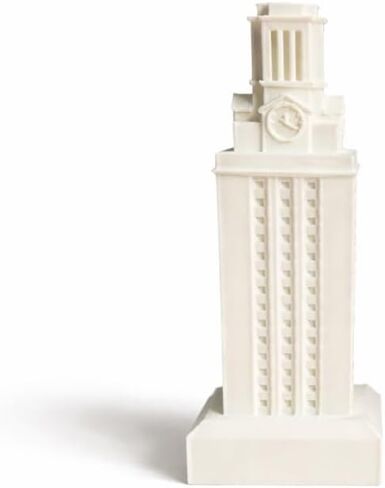 GS Three Dimensional LLC, University of Texas Tower Figurine, Burnt Orange/White, UT Tower, 3D Printed PLA Plastic, Graduation Gift, 5" H x 2.2" W, Longhorn, Home/Office Decor (White) in Saudi Arabia
