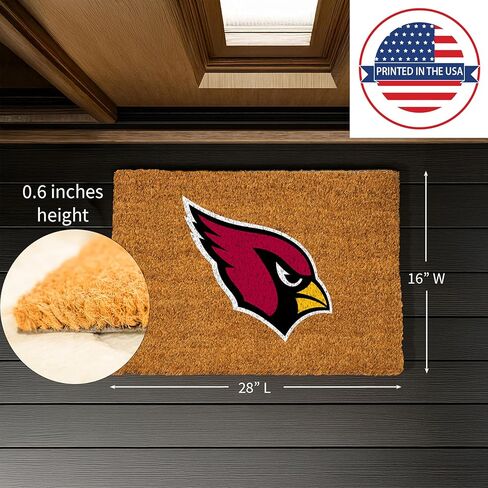 ممسحة أرجل من ألياف جوز الهند الطبيعية من NFL Arizona Cardinals، شعار الفريق الرسمي بالألوان الكاملة، 28 × 16 بوصة، ظهر غير قابل للانزلاق، سجادات أرضية للترحيب بالباب الأمامي، ديكور منزلي لمدخل داخلي وخارجي in Saudi Arabia