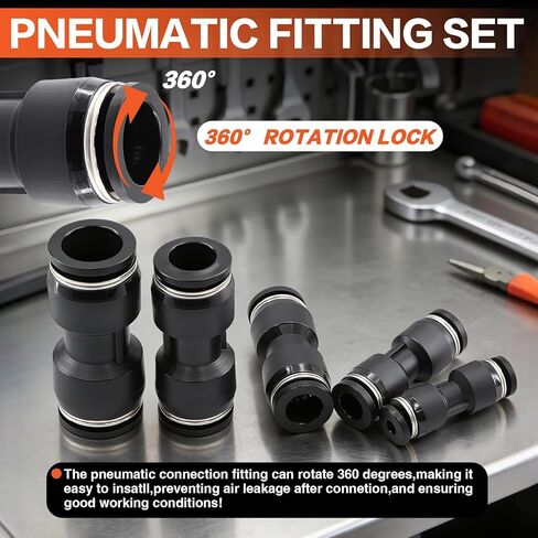 180PCS Pneumatic Quick Connect Fitting Kit: Imperial (1/8", 1/4", 5/16", 3/8", 1/2") & Metric (4,6,8,10,12mm) Push-in Air Line Connectors（Black) in Kuwait