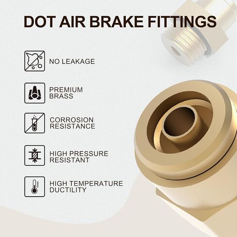 قطعتان من RETRUE 1/4"ODx1/8" NPT دفع سريع لتوصيل التركيبات 90 درجة مرفقين، تجهيزات خط فرامل الهواء من النحاس DOT لمجموعة تعليق الهواء للشاحنات والمقطورات والصناعية in Kuwait