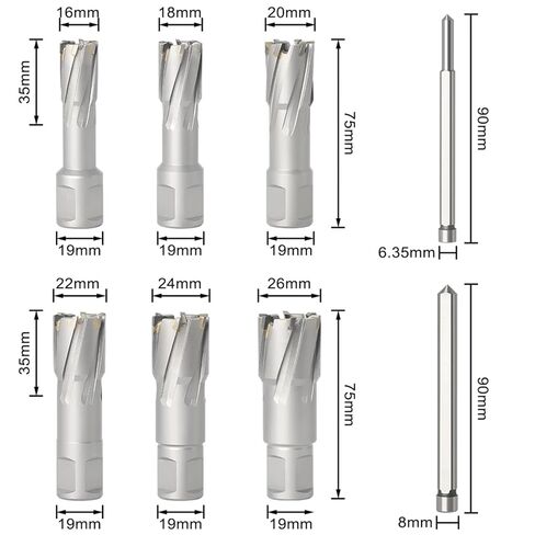6PCS Diameter 16MM-26MMX35MM Annular Cutter with 3/4" Carbide Alloy Core Drill, Metal Hole Saw in Saudi Arabia