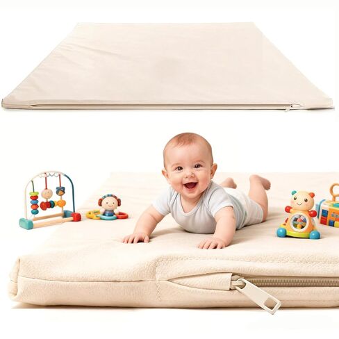 FONESO Leather Baby Play Mat, 50"x50" Stylish Thicken Foam Waterproof Playpen Mat for Infants and Toddlers, Super Soft Vegan Floor Mat and Just Wipe-Clean Playmat for Baby Play on Floor (Beige) in Kuwait