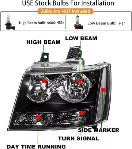 2pcs مجموعة المصابيح الأمامية مع المصابيح لـ Chevy 2007-2014 Tahoe Suburban 1500 2500/2007-2013 Chevy Avalanche 1500 LT LS LTZ استبدال الأسود العاكس العنبر الأسود in Kuwait
