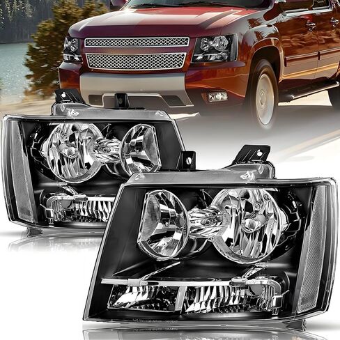 2pcs مجموعة المصابيح الأمامية مع المصابيح لـ Chevy 2007-2014 Tahoe Suburban 1500 2500/2007-2013 Chevy Avalanche 1500 LT LS LTZ استبدال الأسود العاكس العنبر الأسود in Kuwait