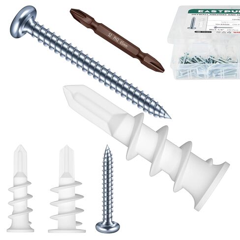 Self Drilling Anchor Screws, 150PCS Dry Wall Anchors and Screws Kit 75pcs Plastic Dry Wall Anchors and 75pcs Truss Pan Head Screw, Wall Hanging Kit in Kuwait