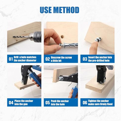 72Pcs Hollow Wall Anchor Metal Setting Tool Set with M3, M4, M5, M6 Anchors for Hollow Wall Drywall Cavity Anchor Plasterboard Fixing in Kuwait