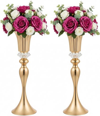 Metal Trumpet Wedding Flower Vases, 22" Tall Elegant Table Centerpiece Vases, Gold Flower Arrangement Stands for Anniversary Ceremony Birthday Party Event Wedding Home Decoration (Gold, 22"-2pcs) in Kuwait