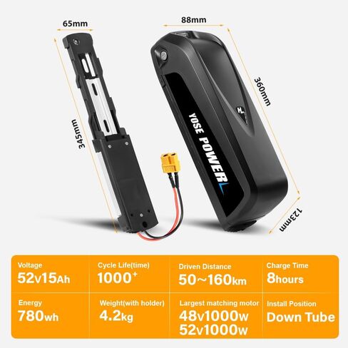 YS YOSE POWER Electric Bike Battery 52V 15Ah Ebike Battery for 500W 1000W Electric Bicycle Battery Replacement 52V Lithium Batteries in Kuwait