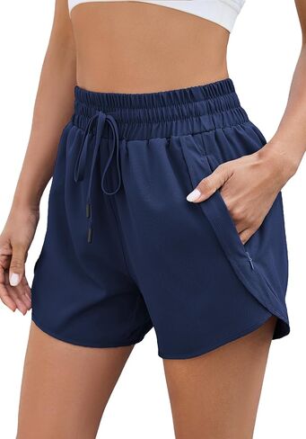 شورت الجري النسائي من Halife مع جيوب بسحاب سريع الجفاف وعالي الخصر للتمارين الرياضية في صالة الألعاب الرياضية in Kuwait