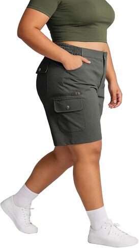 شورت YOHOYOHA نسائي بمقاس كبير برمودا رياضي - نسائي متعرج مريح طويل مع جيوب للمشي لمسافات طويلة في الجولف in Kuwait