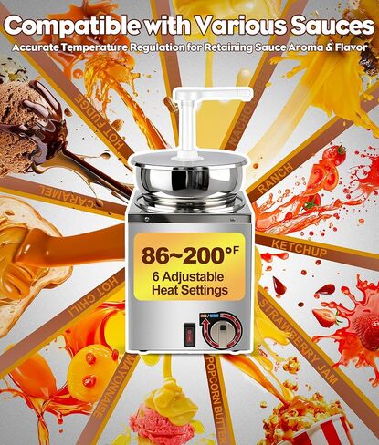 4.8Qt Nacho Cheese Dispenser, Nacho Cheese Warmer with Pump and 6-Level Temperature Adjustment, 600W 86-200℉ Hot Fudge Warmer with, Commercial Sauce Dispenser Machine for Syrup in Kuwait