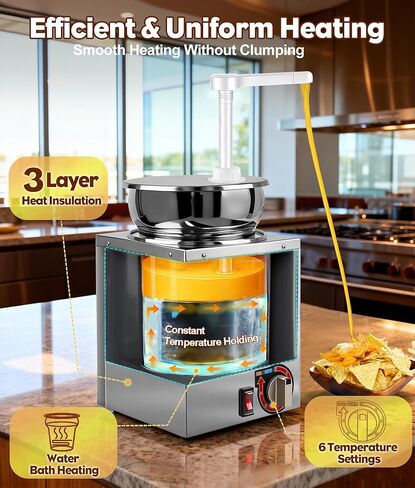 4.8Qt Nacho Cheese Dispenser, Nacho Cheese Warmer with Pump and 6-Level Temperature Adjustment, 600W 86-200℉ Hot Fudge Warmer with, Commercial Sauce Dispenser Machine for Syrup in Kuwait