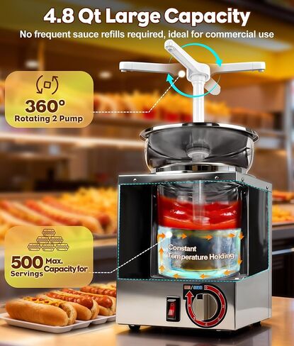 4.8Qt Nacho Cheese Dispenser, Nacho Cheese Warmer with Pump and 6-Level Temperature Adjustment, 600W 86-200℉ Hot Fudge Warmer with, Commercial Sauce Dispenser Machine for Syrup in Kuwait