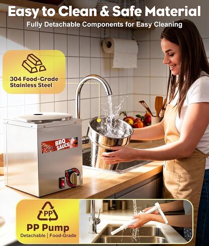 4.8Qt Nacho Cheese Dispenser, Nacho Cheese Warmer with Pump and 6-Level Temperature Adjustment, 600W 86-200℉ Hot Fudge Warmer with, Commercial Sauce Dispenser Machine for Syrup in Kuwait