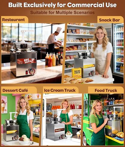 4.8Qt Nacho Cheese Dispenser, Nacho Cheese Warmer with Pump and 6-Level Temperature Adjustment, 600W 86-200℉ Hot Fudge Warmer with, Commercial Sauce Dispenser Machine for Syrup in Kuwait