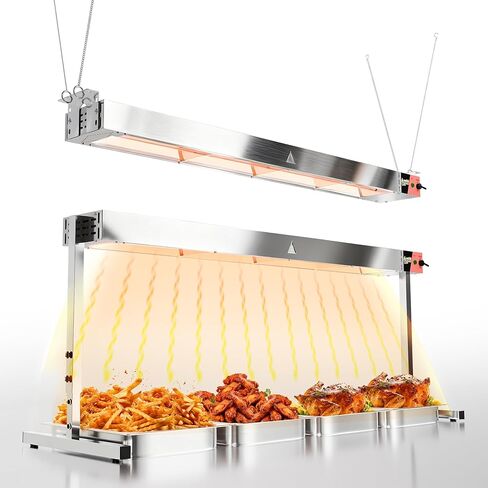 PYY Commercial Food Heat Lamp - 36‑Inch 1050W Stainless Steel Stand or Hanging Mode Food Warmer Lamp, 110V Electric Strip Heater Overhead Lighting for Cafeteria, Buffet & Kitchen Counter in Saudi Arabia