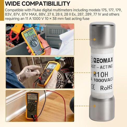 (5 Pack) 803293 FLU-11A 11A 1000V Fast-Acting Digital Multimeter Fuse Replacement Fuse Compatible with Fluke 175 177 179 83V 87V 287 289 27II 28II 88V 77IV Meters in Kuwait