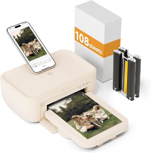 طابعة صور HPRT مقاس 4 × 6 بوصة، طابعة Phtoto للهاتف الفوري بالألوان الكاملة بتقنية Wi-Fi لأجهزة iPhone وAndroid والهواتف الذكية وصبغ حراري للتسامي Impresora De Fotos للاستخدام المنزلي، + 108 ورقة صور و2 خرطوشة in Kuwait
