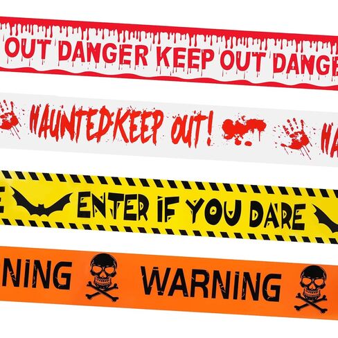 BeadRiver 4 Pack Halloween Caution Tape Decorations 3 Inch x 82 Feet Scary Warning for Indoor Outdoor Decor Crime Scene Party Decorations Haunted House Danger Zones in Saudi Arabia
