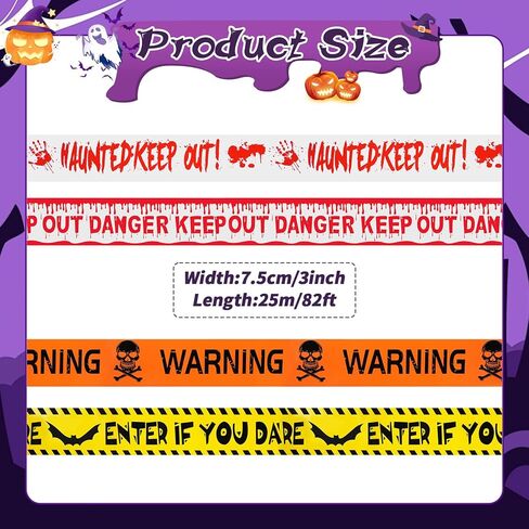 BeadRiver 4 Pack Halloween Caution Tape Decorations 3 Inch x 82 Feet Scary Warning for Indoor Outdoor Decor Crime Scene Party Decorations Haunted House Danger Zones in Saudi Arabia